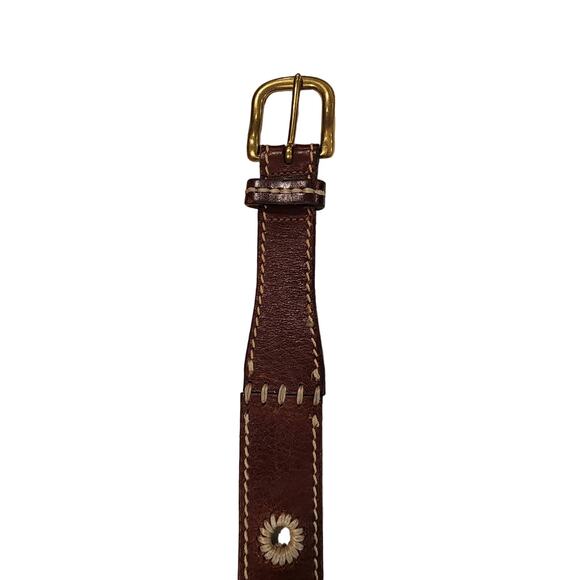 Eddie Bauer Brown Leather Belt with Contrast Stitching & Jute Detail Unisex sz L - Picture 7 of 9